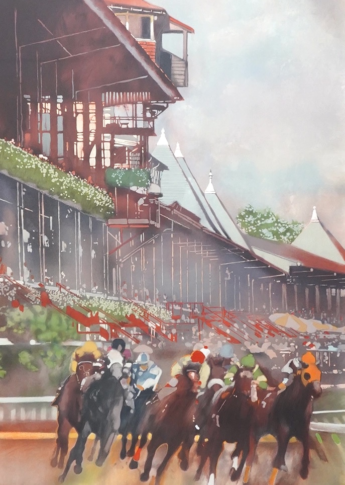 1744B. Fuchs, Saratoga Paddocks, Horse racing interest, signed in ink, limited edition colour print 194/350, 85 x 61cm